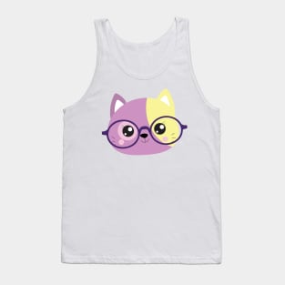 Purple and Yellow Hipster Cat Tank Top